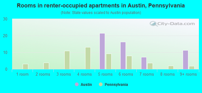 Rooms in renter-occupied apartments in Austin, Pennsylvania