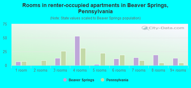 Rooms in renter-occupied apartments in Beaver Springs, Pennsylvania