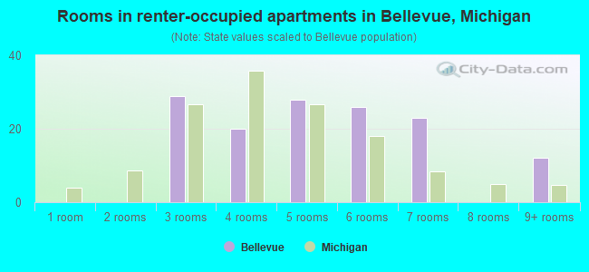 Rooms in renter-occupied apartments in Bellevue, Michigan