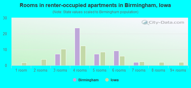 Rooms in renter-occupied apartments in Birmingham, Iowa
