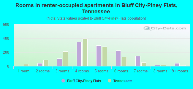Rooms in renter-occupied apartments in Bluff City-Piney Flats, Tennessee