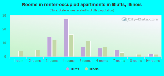 Rooms in renter-occupied apartments in Bluffs, Illinois