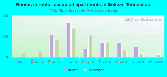 Rooms in renter-occupied apartments in Bolivar, Tennessee