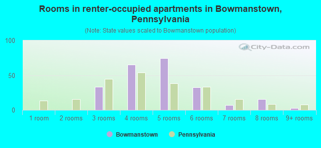Rooms in renter-occupied apartments in Bowmanstown, Pennsylvania