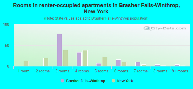 Rooms in renter-occupied apartments in Brasher Falls-Winthrop, New York
