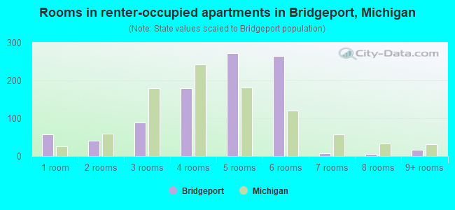 Rooms in renter-occupied apartments in Bridgeport, Michigan