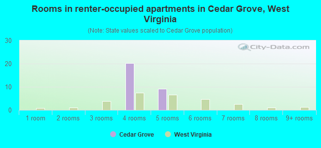 Rooms in renter-occupied apartments in Cedar Grove, West Virginia