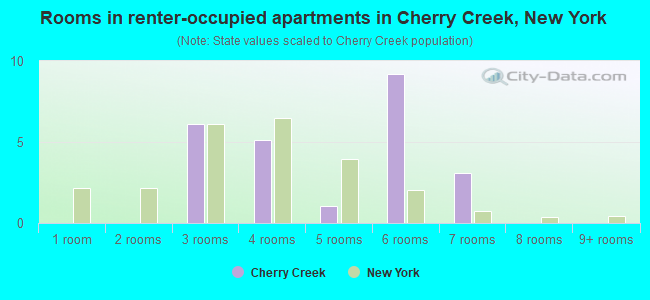 Rooms in renter-occupied apartments in Cherry Creek, New York