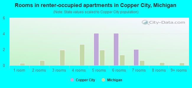 Rooms in renter-occupied apartments in Copper City, Michigan
