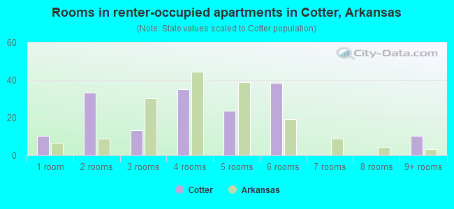 Rooms in renter-occupied apartments in Cotter, Arkansas