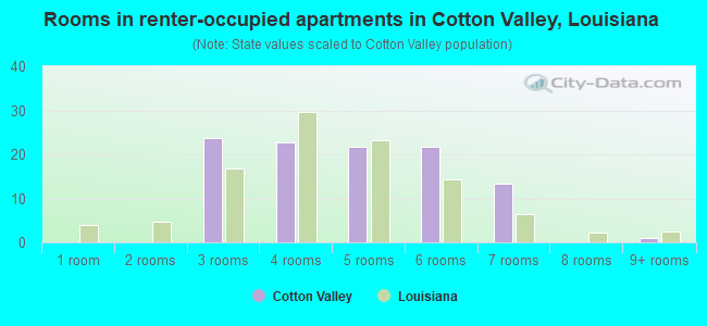 Rooms in renter-occupied apartments in Cotton Valley, Louisiana