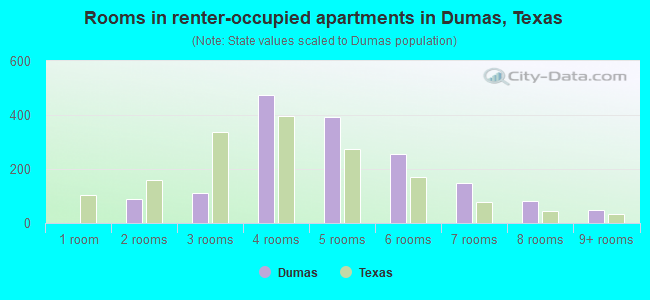 Rooms in renter-occupied apartments in Dumas, Texas