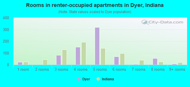 Rooms in renter-occupied apartments in Dyer, Indiana