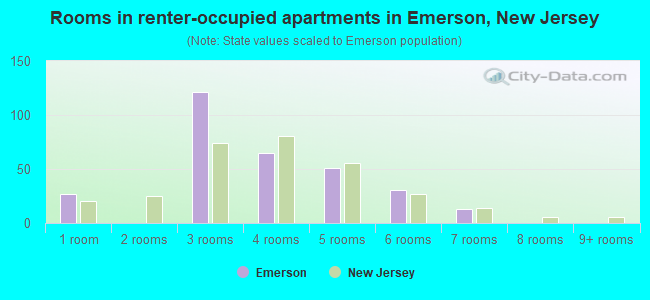 Rooms in renter-occupied apartments in Emerson, New Jersey