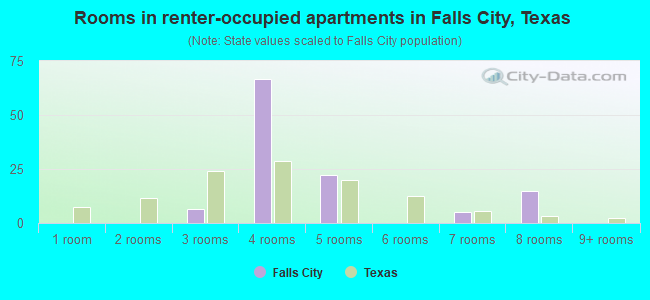 Rooms in renter-occupied apartments in Falls City, Texas