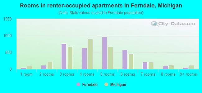 Rooms in renter-occupied apartments in Ferndale, Michigan