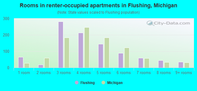 Rooms in renter-occupied apartments in Flushing, Michigan