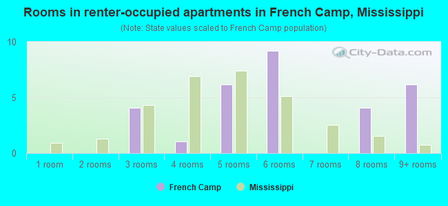 Rooms in renter-occupied apartments in French Camp, Mississippi