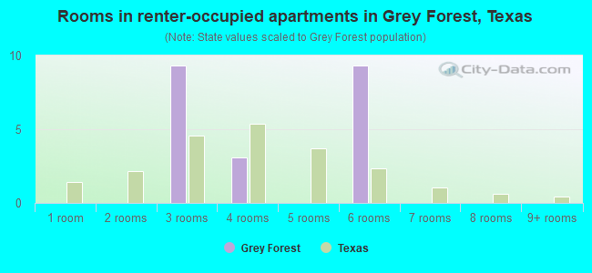 Rooms in renter-occupied apartments in Grey Forest, Texas