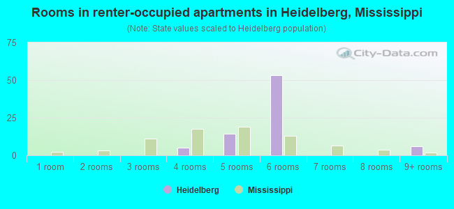 Rooms in renter-occupied apartments in Heidelberg, Mississippi