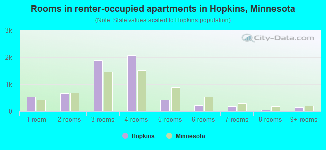 Rooms in renter-occupied apartments in Hopkins, Minnesota
