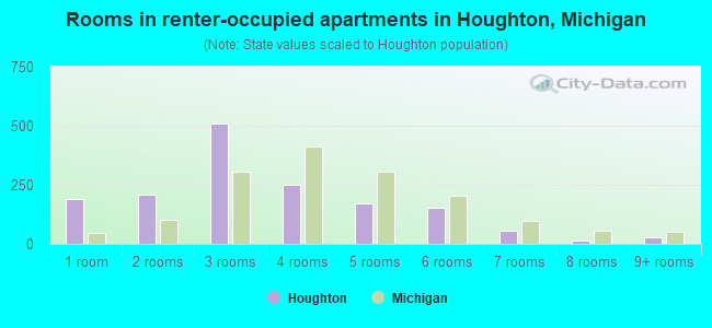 Rooms in renter-occupied apartments in Houghton, Michigan
