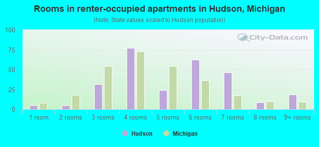 Rooms in renter-occupied apartments in Hudson, Michigan