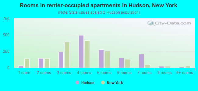 Rooms in renter-occupied apartments in Hudson, New York