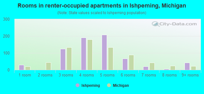 Rooms in renter-occupied apartments in Ishpeming, Michigan