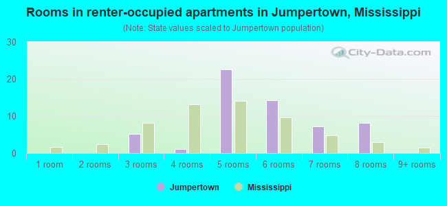 Rooms in renter-occupied apartments in Jumpertown, Mississippi
