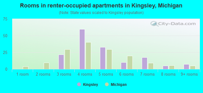 Rooms in renter-occupied apartments in Kingsley, Michigan