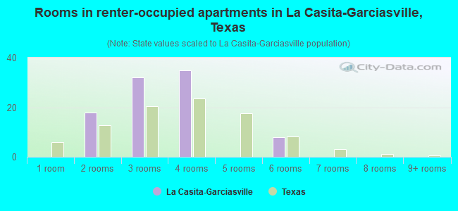 Rooms in renter-occupied apartments in La Casita-Garciasville, Texas