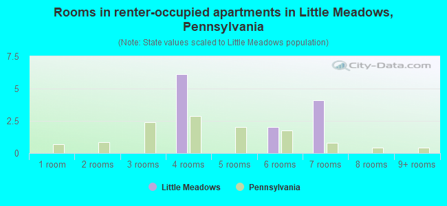 Rooms in renter-occupied apartments in Little Meadows, Pennsylvania