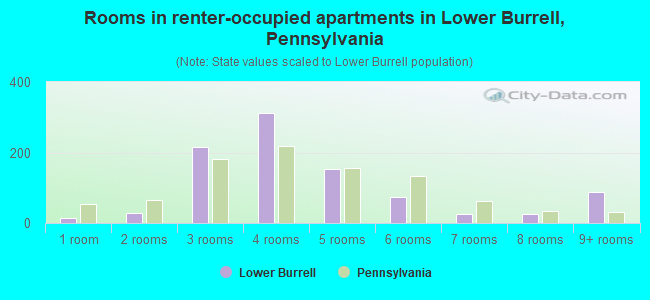 Rooms in renter-occupied apartments in Lower Burrell, Pennsylvania