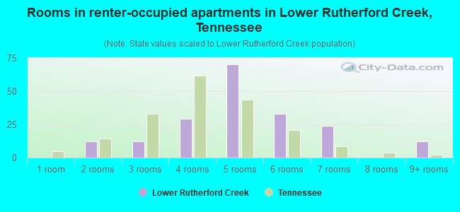 Rooms in renter-occupied apartments in Lower Rutherford Creek, Tennessee