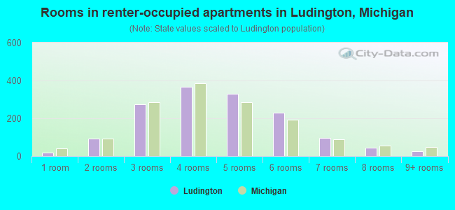 Rooms in renter-occupied apartments in Ludington, Michigan