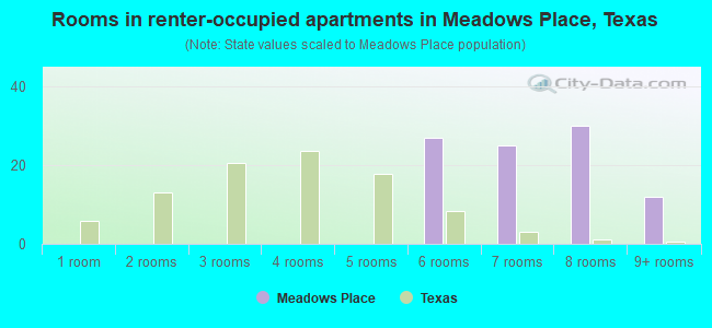 Rooms in renter-occupied apartments in Meadows Place, Texas