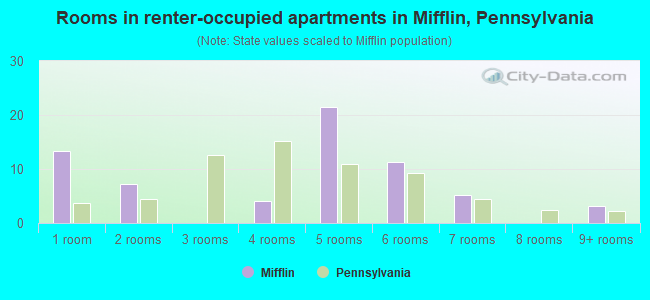Rooms in renter-occupied apartments in Mifflin, Pennsylvania