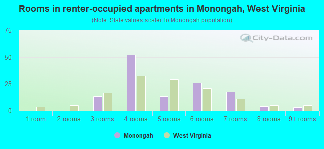 Rooms in renter-occupied apartments in Monongah, West Virginia