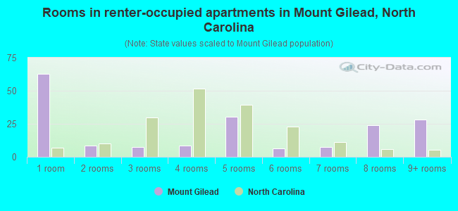 Rooms in renter-occupied apartments in Mount Gilead, North Carolina