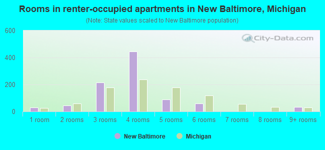 Rooms in renter-occupied apartments in New Baltimore, Michigan