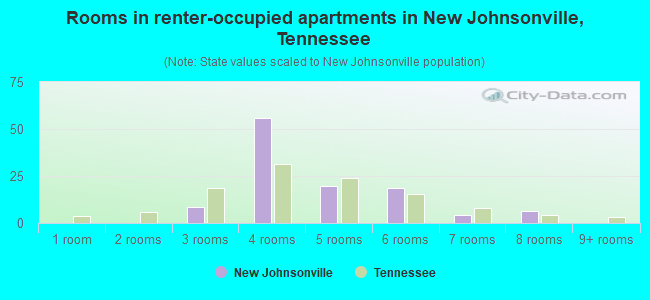 Rooms in renter-occupied apartments in New Johnsonville, Tennessee