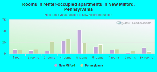 Rooms in renter-occupied apartments in New Milford, Pennsylvania