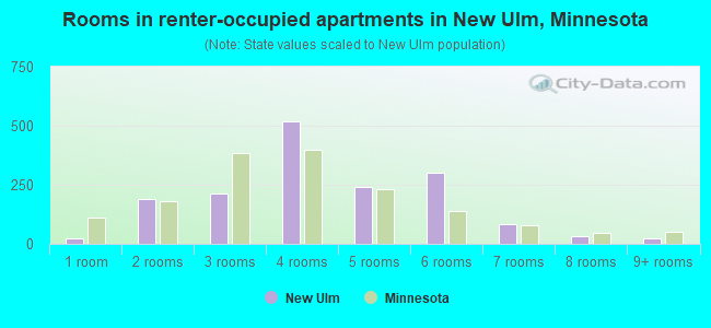 Rooms in renter-occupied apartments in New Ulm, Minnesota