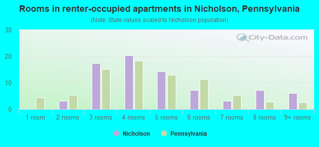 Rooms in renter-occupied apartments in Nicholson, Pennsylvania