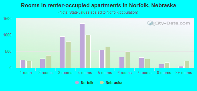 Rooms in renter-occupied apartments in Norfolk, Nebraska