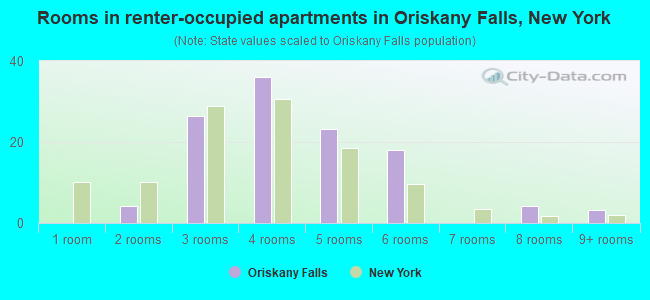 Rooms in renter-occupied apartments in Oriskany Falls, New York