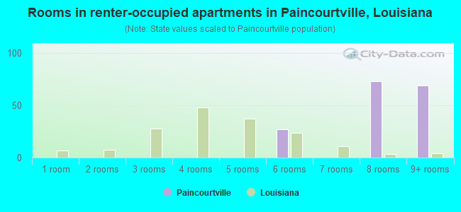 Rooms in renter-occupied apartments in Paincourtville, Louisiana