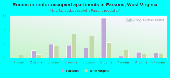Rooms in renter-occupied apartments in Parsons, West Virginia