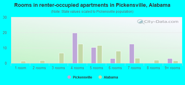 Rooms in renter-occupied apartments in Pickensville, Alabama